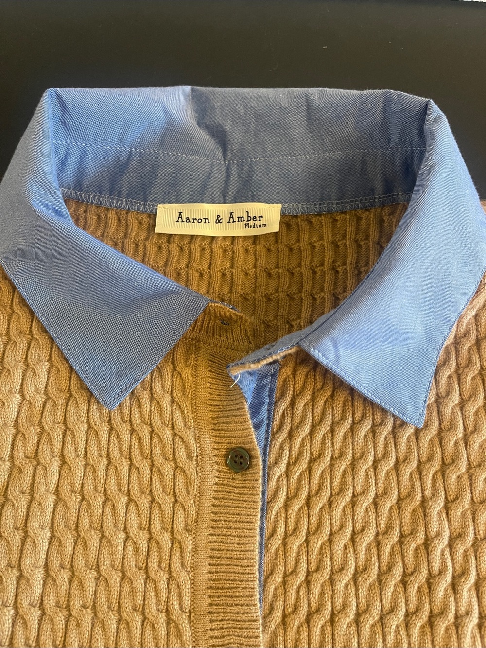 Aaron & Amber Tan Cable-Knit Cardigan Mixed Media Size Medium - Picture 4 of 11